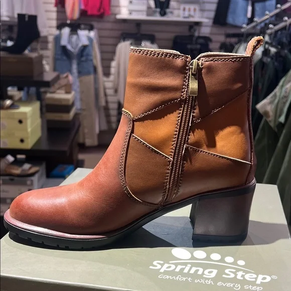 Spring Step Two-Tone Brown & Tan Leather Ankle Bootie - Picture 3 of 5